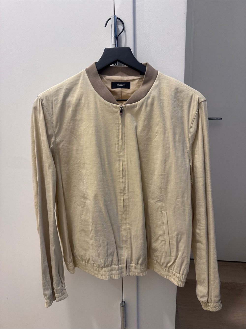 Theory Sandstone Bomber Jacket with Contrast Collar